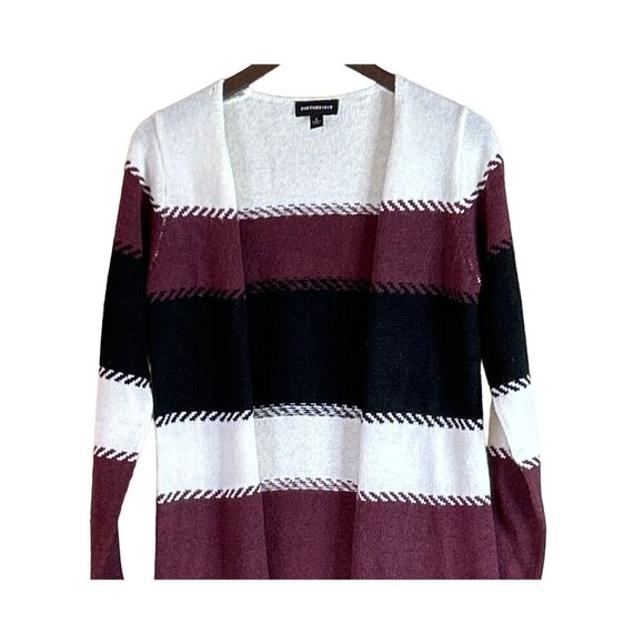 Fortune + Ivy Women's Striped Duster Cardigan Black Burgundy Size S NWOT - Picture 3 of 8